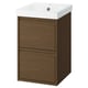 An ÄNGSJÖN brown oak effect bathroom vanity with a white ceramic basin, featuring two spacious drawers, and minimalist design.