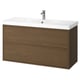 ÄNGSJÖN bathroom vanity: brown oak cabinet, white sink, wall-mounted, minimalist design.