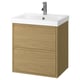 Modern oak vanity with white basin, minimal design, wall mount.