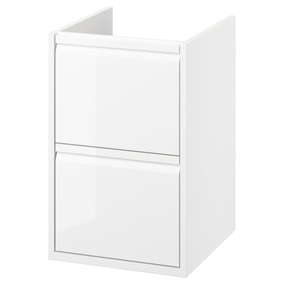 ÄNGSJÖN white bathroom cabinet, sleek minimalist design, wall-mount or countertop style, with two full-width drawers protected from water damage.