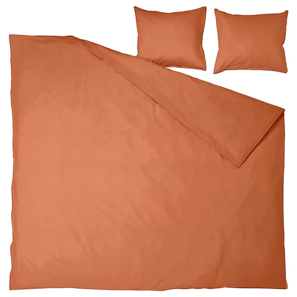 Burnt orange bed set: duvet cover, two pillowcases - soft, pre-washed cotton.
