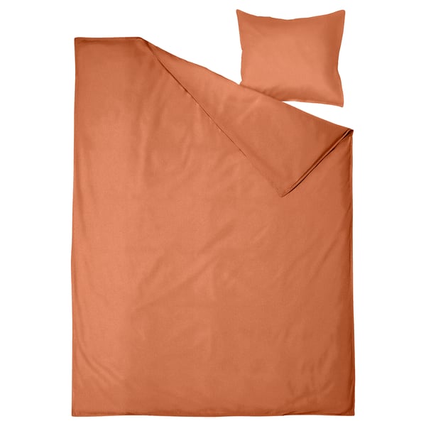 Burnt orange duvet set, soft cotton, rectangular with envelope closure.