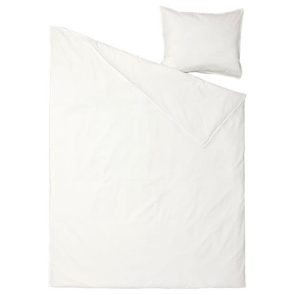 ÄNGSLILJA white bedding set: duvet and pillowcase, pure cotton, smooth, minimalist design.