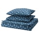 Dark & light blue patterned bedding set, rectangular with envelope closure pillowcases.