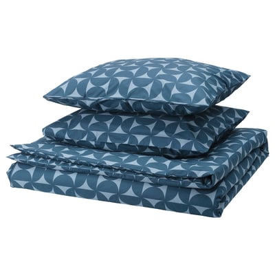 Dark & light blue patterned bedding set, rectangular with envelope closure pillowcases.