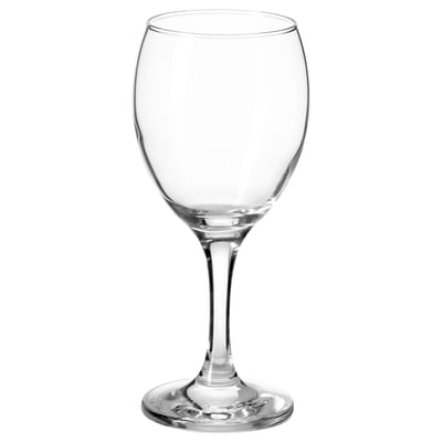 ÄNKEBLOMSTER clear wine glass, made of transparent glass, has a wide bowl and slender stem.