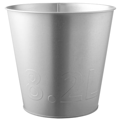 ÅKERBÄR galvanised metal planter, cylindrical, plain grey, durable steel.