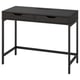 An ALEX desk in black with a minimalist design, featuring two drawers for storage and a sleek metal frame.