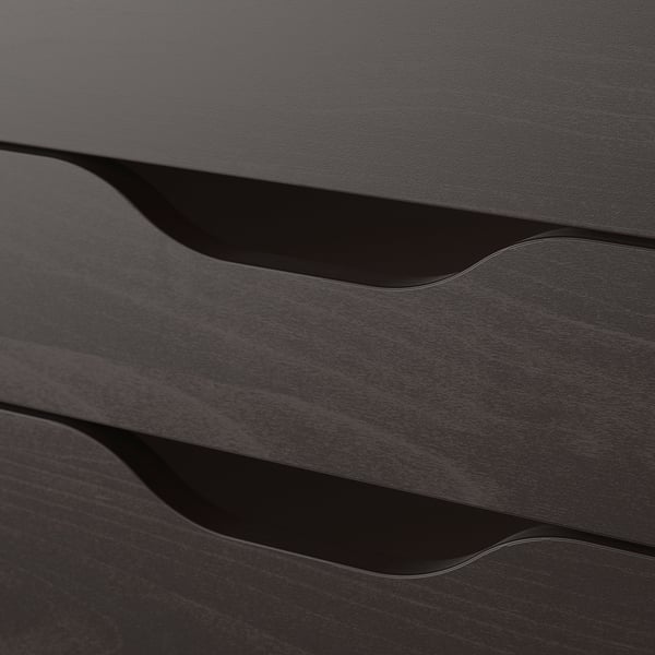 Modern desk with sleek, curved handles and evenly spaced drawer design, emphasising quality and storage.