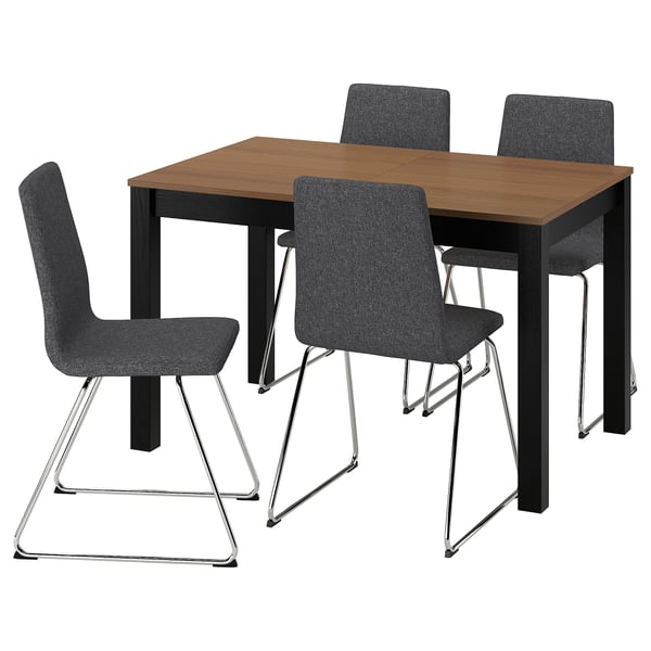 ÅLHULT / LILLÅNÄS Table and 4 chairs, black/brown/Gunnared dark grey chrome-plated, 120/170x80 cm