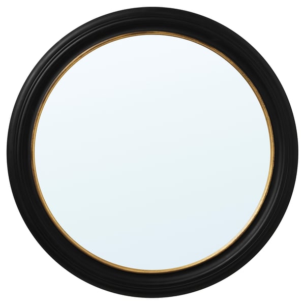 ALMARÖD mirror: round, black & gold frame, traditional style.