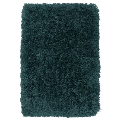 Almtjarn teal bath rug, soft high-pile recycled polyester, rectangle.