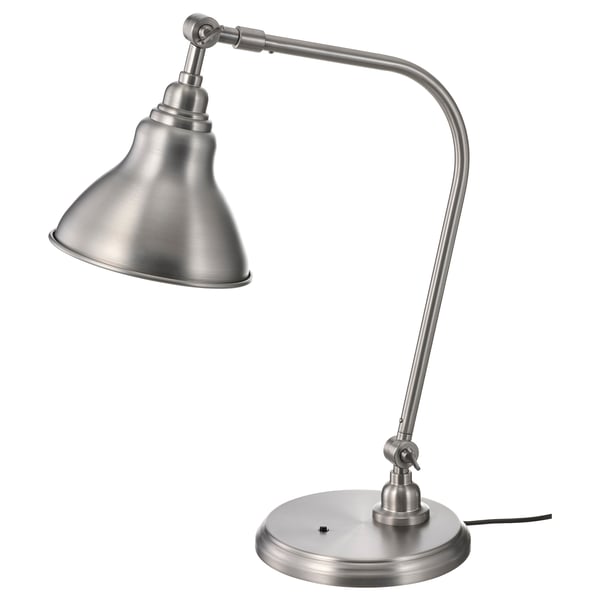 Silver ANKARSPEL lamp with adjustable arm and bell shade.
