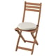 ASKHOLMEN natural wood foldable chair with white cushion.