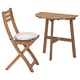 ASKHOLMEN: wooden outdoor table and folding chair with cushion. Natural brown, durable acacia wood.