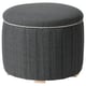 ÅTERLÖGA stool: grey, circular, pleated fabric, wooden base, padded lid, multi-use.