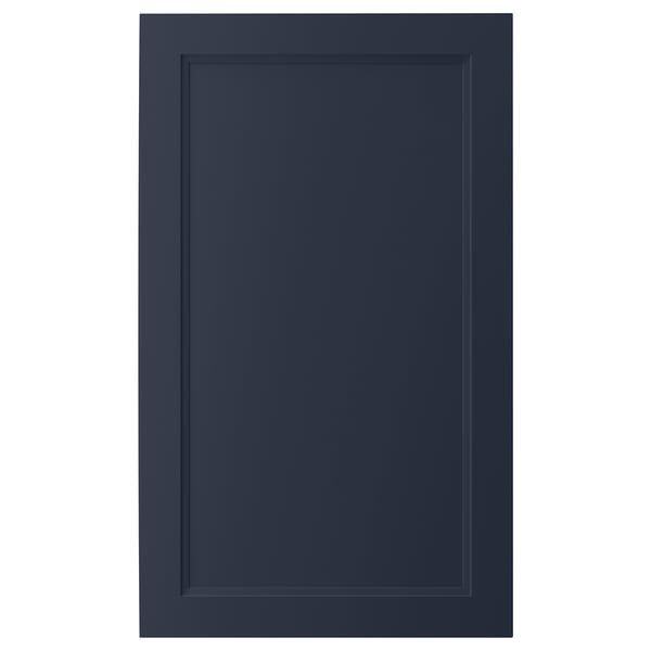 A blue AXSTAD kitchen cabinet door with a smooth surface and inset panel design.