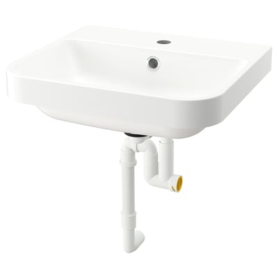 White semi-recessed marble sink, modern design, marble material, rectangular shape, simple design.