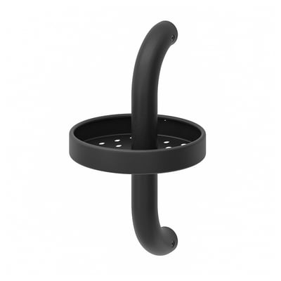 Dark grey BÄSINGEN shower shelf with curved handle.