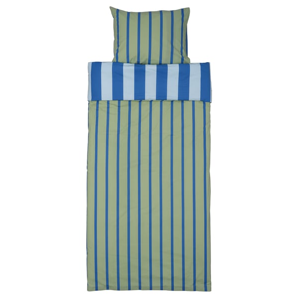 BARNDRÖM Duvet cover and pillowcase, blue green/stripe pattern, 150x200/50x60 cm