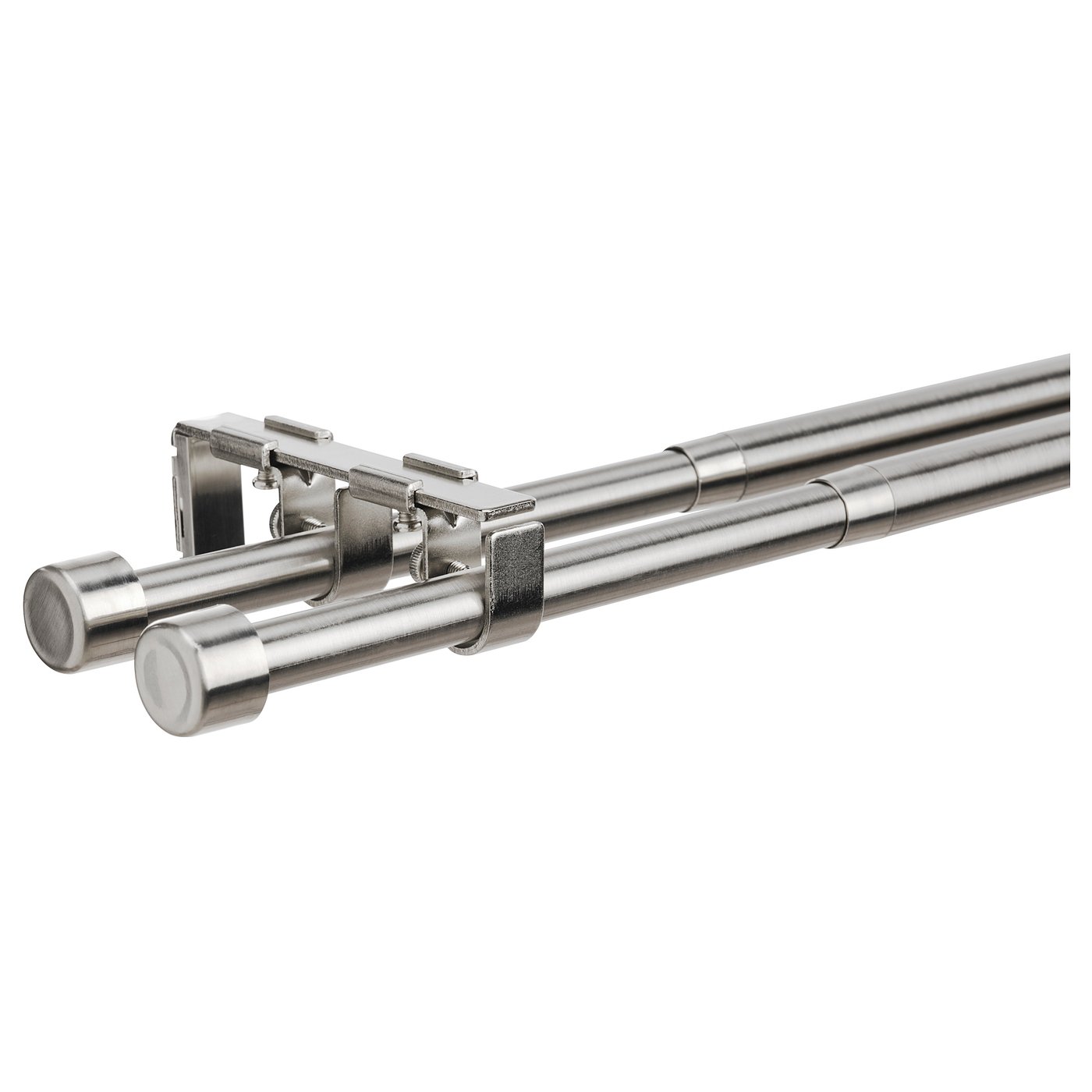 BEKRÄFTA chrome curtain rod set with brackets and finials. Modern metallic, sleek design.