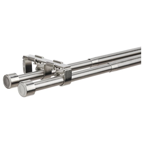 BEKRÄFTA chrome curtain rod set with brackets and finials. Modern metallic, sleek design.