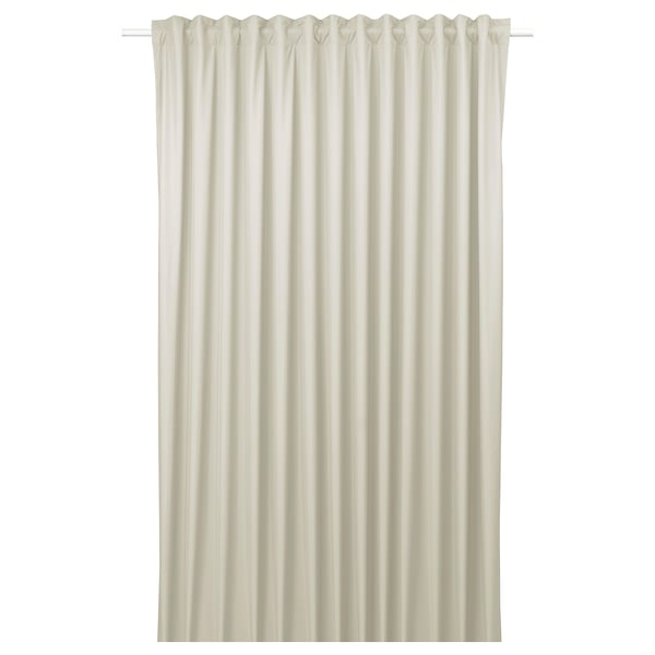 Off-white BENGTA curtain with rod-pocket top, smooth texture, rectangular.
