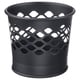 Black metal candle holder, hexagon cutouts, cylindrical shape. Ideal for creating decorative patterns with candlelight.