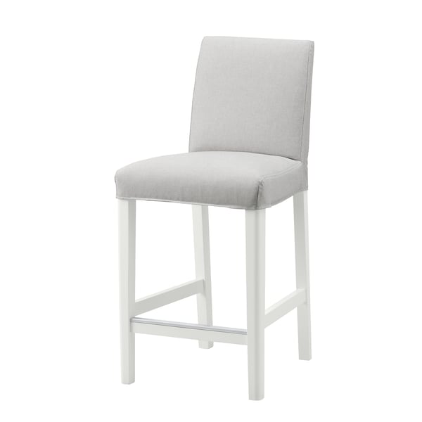 BERGMUND bar stool: grey fabric, white frame, comfort back & seat.