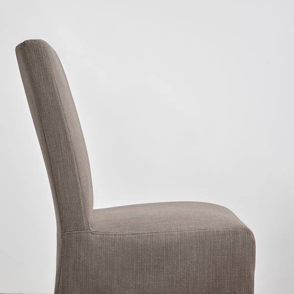 Upholstered chair with high back, grey fabric, supportive backrest, and clean lines. Ideal for comfort and style.