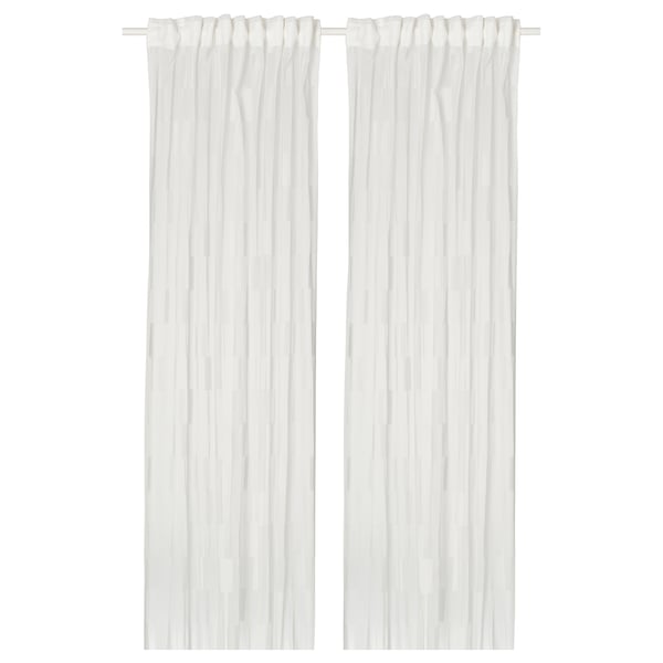 BERGNEJLIKA Net curtains, 1 pair, white/with heading tape, 145x300 cm