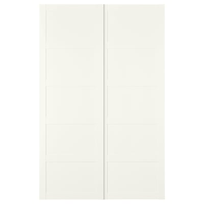 A white BERGSBO sliding door with a modern square design. Its made of fibreboard and has a sleek, minimalist appearance.
