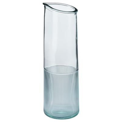 BERGVATTNET green recycled glass carafe, slender design with spout.