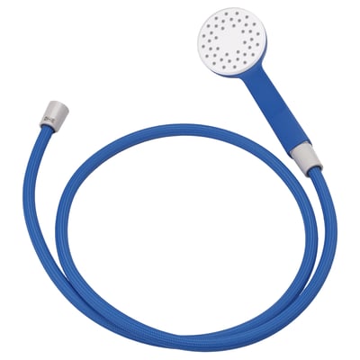 A blue BERGVATTNET handheld shower with a flexible hose.