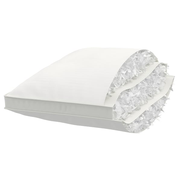 Cross-sectional view of mattress with cotton cover, down, and feather fillings.