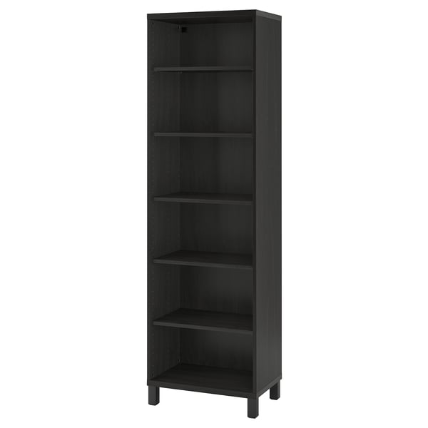 Tall black ikea BESTÅ bookcase with five open shelves. Sleek modern design, sturdy build, perfect for storage or display.
