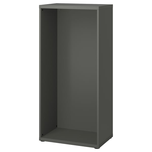 Black ikea BESTÅ open storage unit, rectangular shape, dark gray.