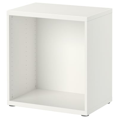 A BESTÅ white storage frame, a simple and versatile unit for creating functional storage solutions.