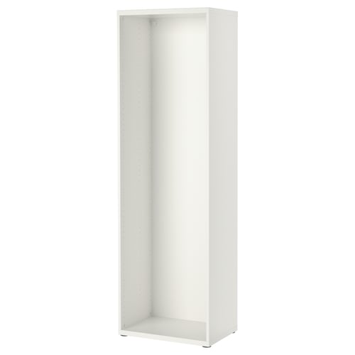 White BESTÅ unit: tall, open storage with adjustable feet.