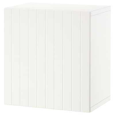 White BESTÅ storage unit, modern design with vertical grooves.