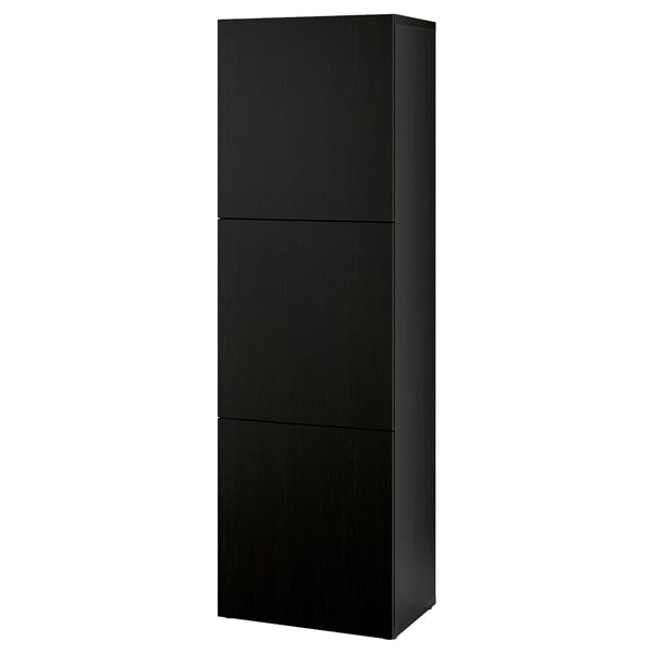 Black BESTÅ cabinet with three sections, sleek design.