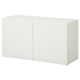 Depicts a white BESTÅ storage unit, rectangular in shape, with a sleek design and minimalistic appearance.