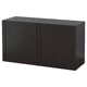 Black BESTÅ storage unit, rectangular, with two hidden compartments, glossy finish.