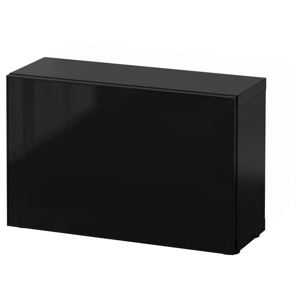 Black ikea BESTÅ storage unit, rectangular, glossy finish, modern design.