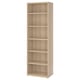 A light-colored, tall, rectangular BESTÅ bookshelf with six empty shelves. It has a minimalist design with a wooden finish.