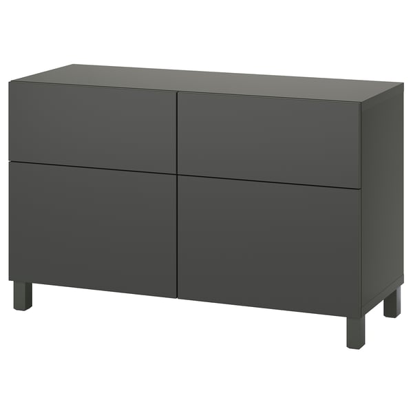 Dark grey BESTÅ storage unit, rectangular, four drawers, simple modern design.