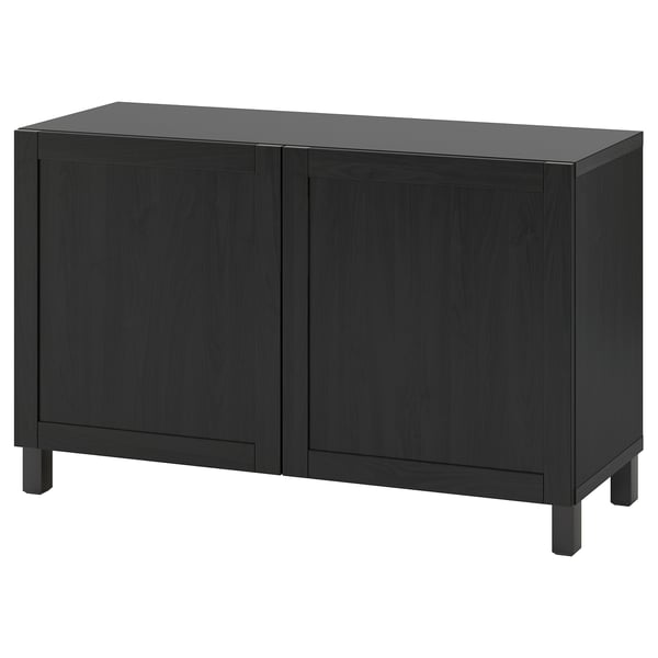A black BESTÅ sideboard with two doors, rectangular shape, and smooth lines.