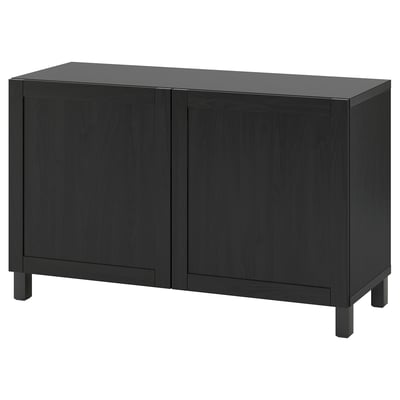 A black BESTÅ sideboard with two doors, rectangular shape, and smooth lines.