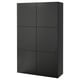 An ikea BESTÅ black storage cabinet. Its rectangular, has six doors, and is designed for organized storage.