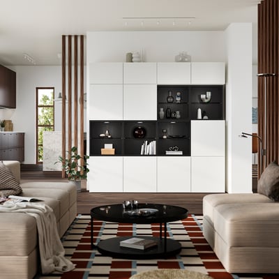 BESTÅ Storage combination with doors, black-brown/Lappviken white, 240x42x231 cm